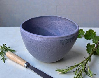 Handmade Violet Stoneware Bowl, Modern Rustic Centerpiece (8.5"x6")