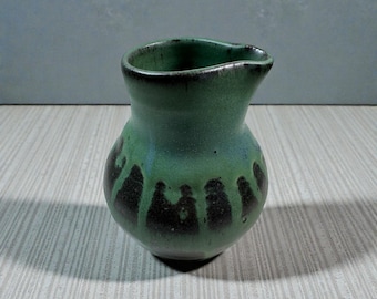 Handmade Green Ceramic Pitcher Vase • Rustic Stoneware with Drip Glaze