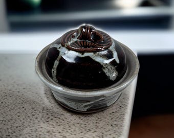 Handcrafted Ceramic Lidded Jar, Rustic Winter Decor