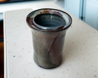 Smoke Ring Clay Vessel | Hand-Thrown Stoneware Vase in Smoky Blue-Gray Tones | Sculptural Ceramic Art