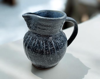 Hand-Thrown Ceramic Pitcher, Blue Gray Stoneware Jug, Wabi Sabi Pottery Vase