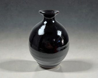 Handmade Black Ember Orb Vase – Modern Stoneware Pottery