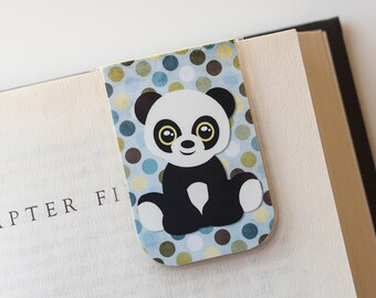 Panda Magnetic Bookmark - Polka Dots - Blue Bookmarks