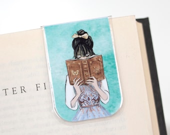 Black Haired Girl Magnetic Bookmark | Book Lover Gift
