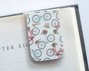 Floral Bicycle Magnetic Bookmark, Vintage Style