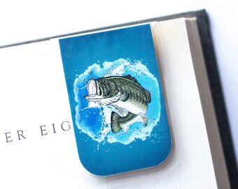 Bass Bookmark, Magnetic Bookmark, Fishing Gift, Fish Bookmark, Manly Gift, Gift Under 5, Bass Fishing Gifts, Party Favor, Planner Bookmark