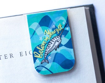 Ocean Bookmark, Narwhal Gifts, Magnetic Bookmark, Gifts Under 5, Planner Bookmark, Book Club Gift, Mom Gift, Ocean Life, Ocean Unicorn