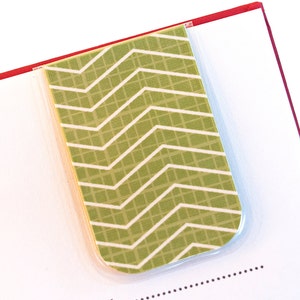 Chevron Bookmark, Magnetic Bookmark, Laminated Bookmark, Green White Design Stylish Chic Reading Unique Gift Christmas Holiday Ready To Ship