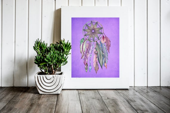 Dreamcatcher Watercolor Print Boho Tribal Room Decor Wall Art Birthday Gift idea