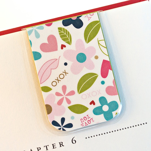 XOXO Bookmark, Magnetic Bookmark, Laminate Bookmark,  Love Flower Leaf Nature Teacher Unique Gift Christmas Holiday Ready To Ship