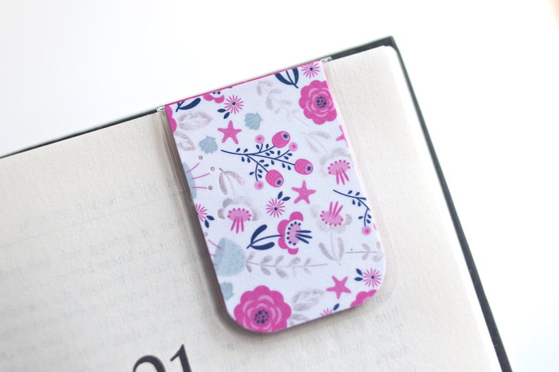 Bookmark Laminated Seaside Silver Metallic Flowers Etsy