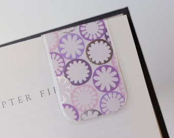 Flower Bookmark Magnetic Laminated Metallic Silver Purple Pink Abstract Christmas Teacher Gift Student School Reading Read Literacy