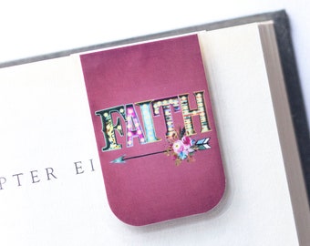 Marque-page magnétique Faith, design floral flèche, cadeau d'étude de la Bible, bordeaux