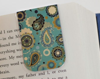 Magnetic Bookmark, Teal Paisley, Paisley Gifts, Laminated, Gifts Under 5, Gifts Under 10, Mother's Day, Quarantine Gift, Gifts For Readers