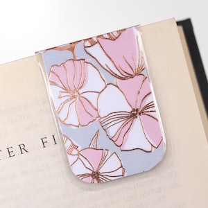 Magnetic Bookmark, Rose Gold Metallic, Magnet Page Marker, Pink Poppy, Christmas Gift, Stocking Stuffer, Under 5, Planner Gift, Page Marker image 1