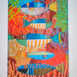 VEO UN OJO DE PEZ Postal grande de tela de 5x7 Cumpleaños Mamá Regalo Pariente Ella Él Amigo *Agua Verdes Azules Corales* Peces divertidos en el mar del océano
