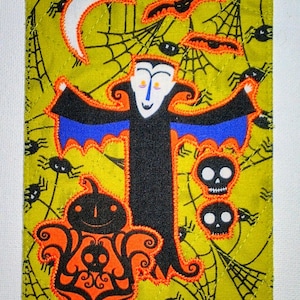 Carte postale en tissu 4 x 6 HALLOWEEN Boo DRAC Citrouilles Elle lui enfant petits-enfants ami proche * citrouilles maison hantée chauve-souris chat noir *