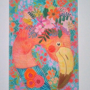 Flamant rose floral 4 x 6 carte postale carte maman ami anniversaire Merci pendaison de crémaillère cadre matelassé appliqué * cadeau amateur de flamant rose *