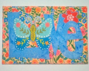 BUTTERFLY LOVE 4x6 Fabric Postcard Card Mom Relative Friend Birthday Thank You Housewarming Frame Quilted Appliqued *Butterfly Lover Gift*