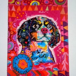 Spaniel cão colagem tecido cartão postal 4x6 aniversário dela ele amigo menina ela galpão obrigado housewarm presente quarto decoração quadro conjunto no cavalete