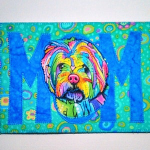 DOG MOM TERRIER 5 "x7" große Stoff-Postkarte * Sky Blue Letters * Mama Verwandte Rahmen Geschenk Freundin Danke Housewarm Gesteppte Applizierte