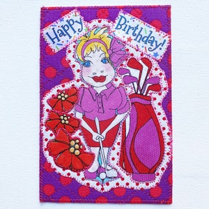 GOLF GAL BIRTHDAY Tissu Carte postale Carte Maman Son amie Parent Elle Shed Cadeau Remerciement Crémaillère Cadeau Chambre Décor Cadre Ensemble sur chevalet 4x6 matelassé