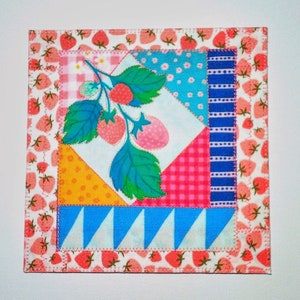 COUETTE D'ÉTÉ FRAISE 6 x 6 carte postale en tissu anniversaire maman son ami proche Merci pendaison de crémaillère cadre * kermesse *