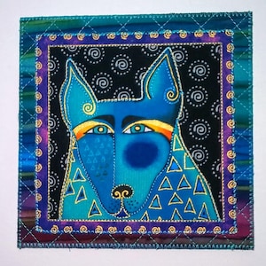 Chien fleurs Laurel BuRCH 6 x 6 carte postale en tissu anniversaire maman ami proche amoureux des chats matelassé appliqué * turquoise bleu sarcelle bleus violets *