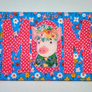 MAMAN COCHON 4 x 6 cartes postales en tissu cadeau d'anniversaire son amie maman merci animal de la ferme cochon MaMA amoureux des cochons