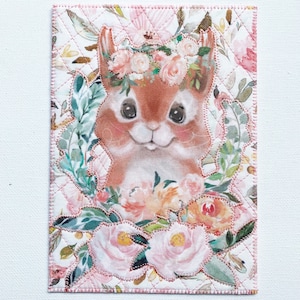 Écureuil et fleurs Grande carte postale en tissu 5 x 7 cm Anniversaire maman cadeau son amie maman Merci pendaison de crémaillère cadre cadre