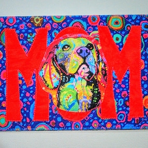 CHIEN MOM SPANIEL Amour 5 x 7 Grande carte postale en tissu Anniversaire maman lui son ami Merci pendaison de crémaillère cadre décoration rouge bleu