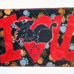I LOVE YOU SCOTTIE Dog 4 x 6 carte postale en tissu matelassé avec appliques véritables lettres rouges