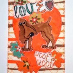 DOG LOVE WoOF WOoF 4x6 Tecido Cartão Postal Aniversário Ela Ele Filho Netos Parente Amigo
