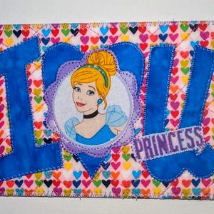 I LOVE YOU PRINCESS Carte postale en tissu 4 x 6 matelassé avec appliqué