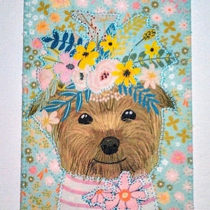 Cartão postal de tecido TERRIER DOG LOVE 4x6 para aniversário, dela, dele, filho, parente, amigo *floral, amante de cães"