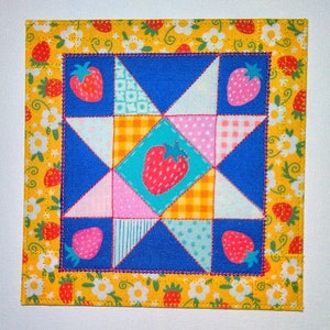 COUETTE D'ÉTÉ FRAISE 6 x 6 carte postale en tissu anniversaire maman son ami proche Merci pendaison de crémaillère cadre * kermesse *
