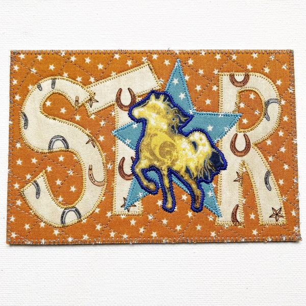 HORSE RODEO STAR Fabric Postcard Card Riding Birthday Him Her Child Friend Family Send Love Gift Thank RoomDecor Frame Set on Easel 4x6