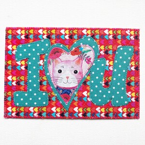 CAT LOVE Ich liebe dich Stoff Postkarte Karte Geburtstag ihr Kind Freund Familie Senden Liebe Geschenk Danke Raumdekor Rahmen Set auf Staffelei 4 "x 6"