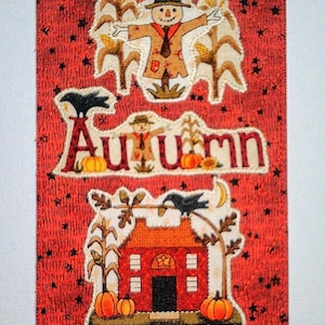 Épouvantail citrouille feuilles 4 x 6 tissu carte postale carte maman ami proche anniversaire cadre matelassé appliqué * automne amusant *