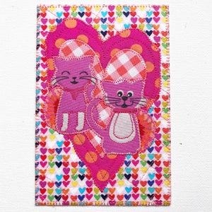 Gato amor coração tecido cartão postal aniversário rosa gatos seu filho amigo família enviar amor presente obrigado quarto decoração quadro conjunto em cavalete 4x6