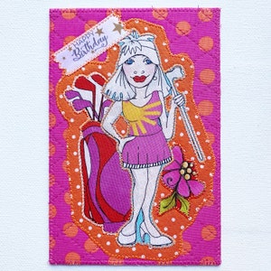 Carte postale en tissu d'anniversaire de fille de golf, une maman, un ami, un parent dont elle a perdu un cadeau, un cadeau de pendaison de crémaillère, une décoration de chambre, un cadre sur chevalet, matelassé 4 x 6