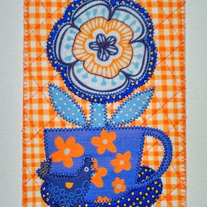 Eine TASSE BLUME und ein HUHN 4x6 Stoff-Postkarte skurriles einzigartiges Geburtstags-Gift Ihre Freundin Mutter danke Housewarm Rahmen-Dekor