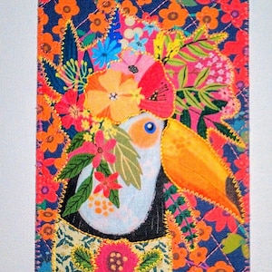 Carte postale en tissu TOUCAN ET FLEURS 4 x 6 anniversaire maman amis proches cadre décoration de la chambre * amour floral toucan *