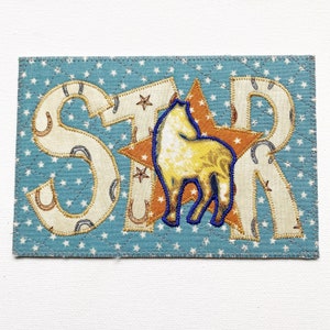 HORSE RODEO STAR 4 x 6 stoffen ansichtkaart Verjaardag Hem Haar kind Vriend Familie Stuur liefdescadeau * Je favoriete paardenliefhebber! * Westernlook