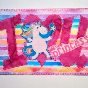 I LOVE YOU LICORNE PRINCESS 4 x 6 Carte postale en tissu matelassé avec appliqué