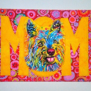 CHIEN MOM TERRIER 5 x 7 po. Grande carte postale en tissu Anniversaire maman cadre proche cadeau son amie Merci pendaison de crémaillère matelassée appliqué YoRKSHIRE TeRRIER