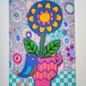 Eine TASSE voller BLUME und ein Vogel 102 x 152 cm Stoffpostkarte, einzigartiger Geburtstagsgeschenk für Freund Mom Verwandte dank Housewarmer