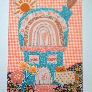 MAISON arc-en-ciel chat fantaisiste 5 x 7 grande carte postale en tissu anniversaire maman cadeau parent ami enfant merci pendaison de crémaillère cadre