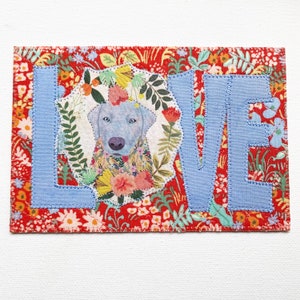 DOG LAB LOVE Stoff Postkarte Karte Geburtstag Sie Him Kind Freund Familie Senden Liebe Geschenk Danke Labrador Silber 10x15