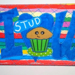 I LOVE YOU STuD mUFFIN 4 x 6 carte postale en tissu matelassé appliqué